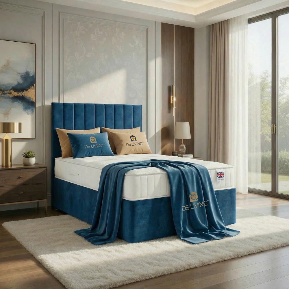 DS Living Aria Single Blue Plush Ottoman Bed Image 5