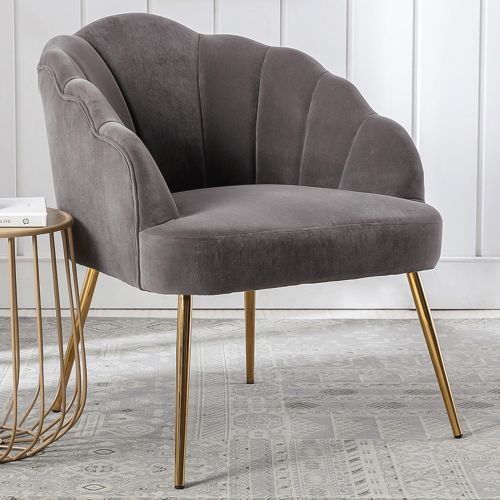 Home Source Valerie Steel Grey Velvet Shell Backed Armchair Image 1