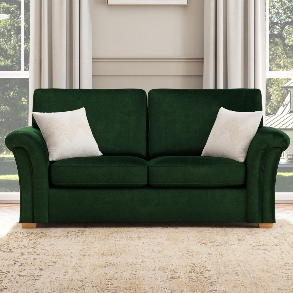 Castleacre 3 Seater Forest Green Plush Velvet Fixed Back Sofa Image 5
