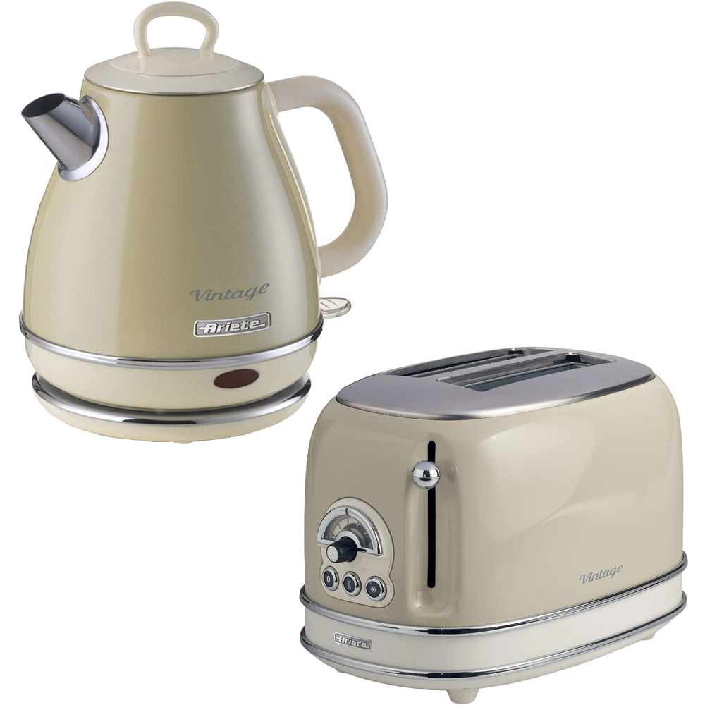 Ariete Vintage ARPK70 Cream 2 Slice Toaster and 1L Jug Kettle Set Image 1