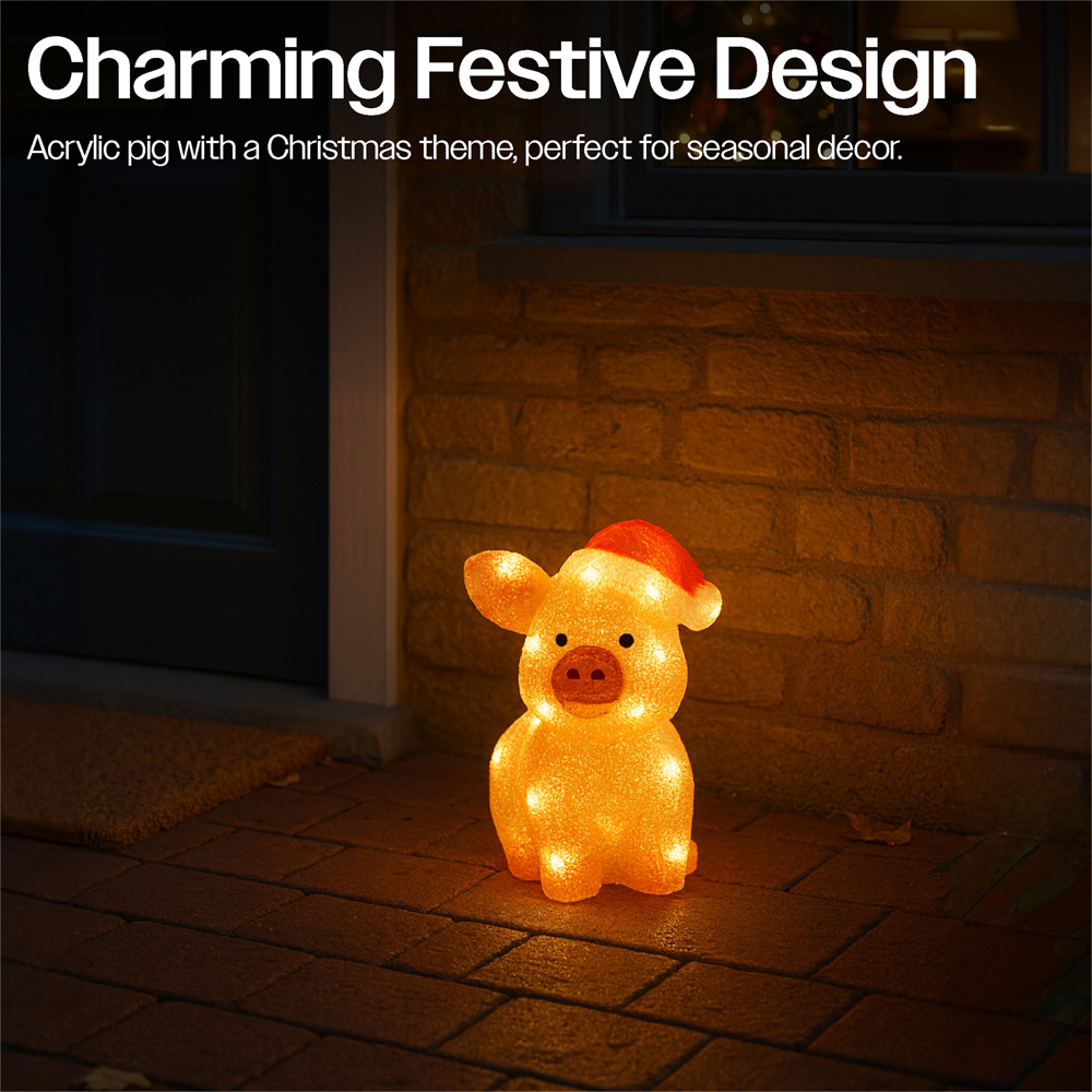 Xmas Haus 30 Warm White LED Acrylic Pig Christmas Decoration 28cm Image 3