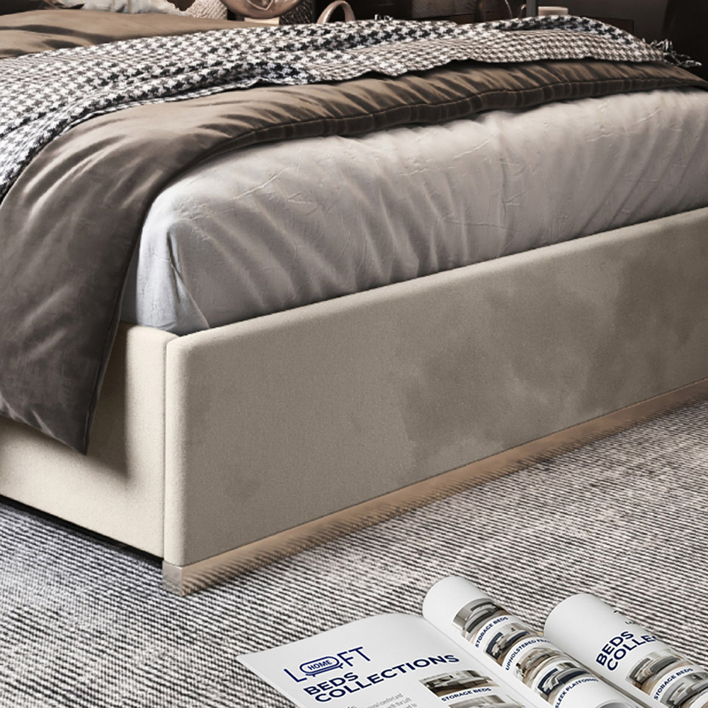 Bentley Silver Small Double Velvet Upholstered Metal Bed Frame with Panelled Headboard Image 4