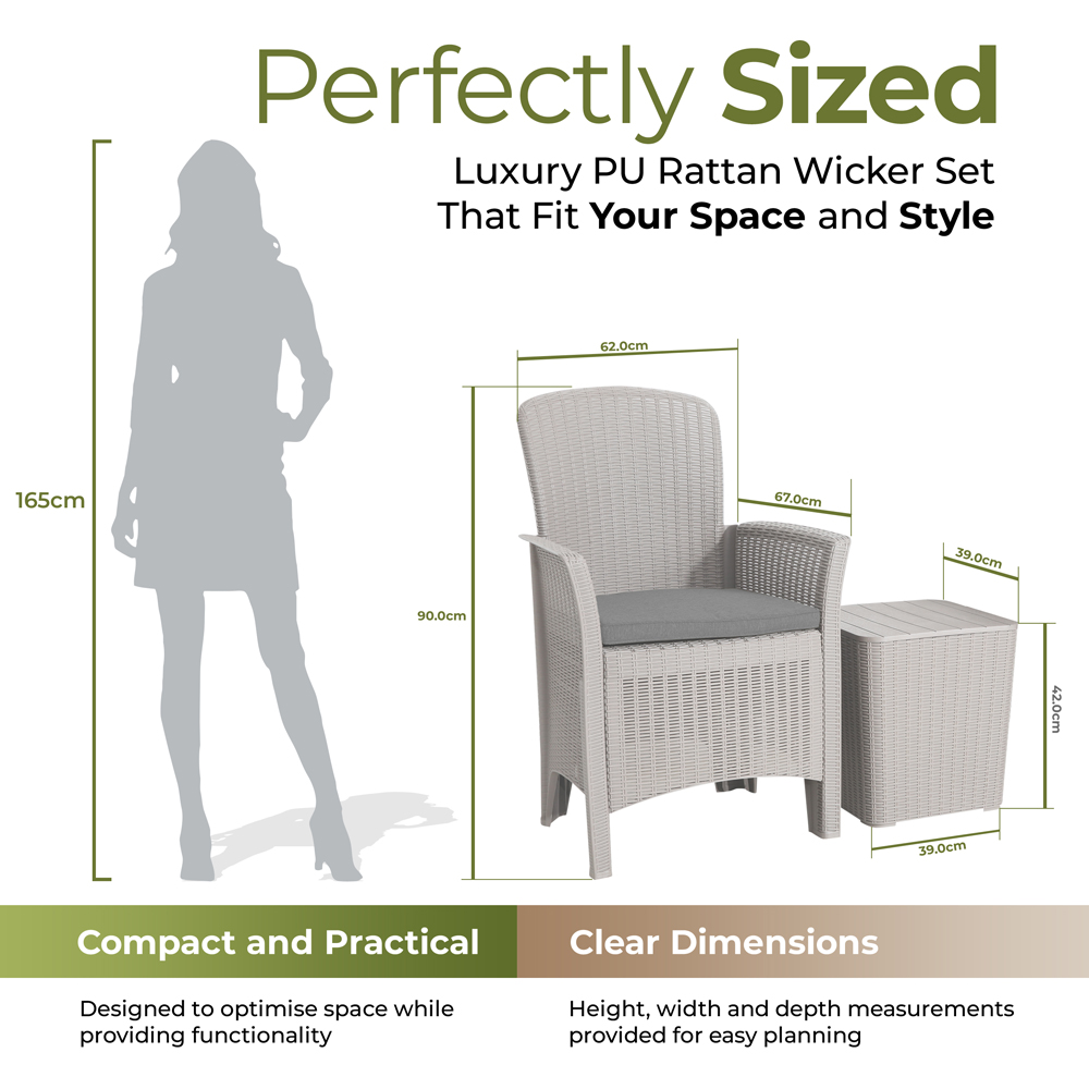 Centurion Supports Ophelia 2 Seater Grey Rattan Armchair Set with Side Table Image 9