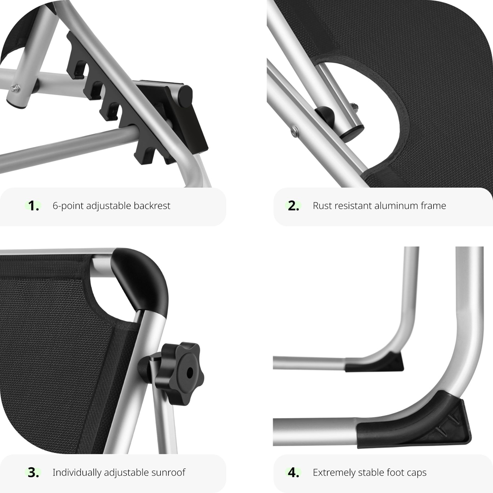 tectake Aurelie Black 6 Step Adjustable Backrest Sun Lounger Image 3