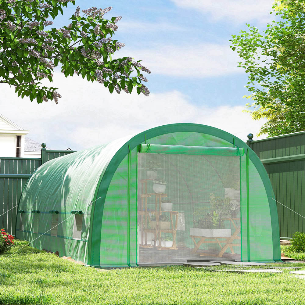 Outsunny Walk-in Tunnel Greenhouse with Mesh Door and Windows 9.8 x 19.3ft Image 2