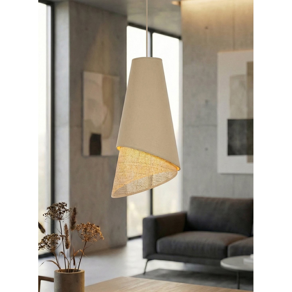 Emibig Moda Beige and Rattan E27 Ceiling Pendant Light Image 6