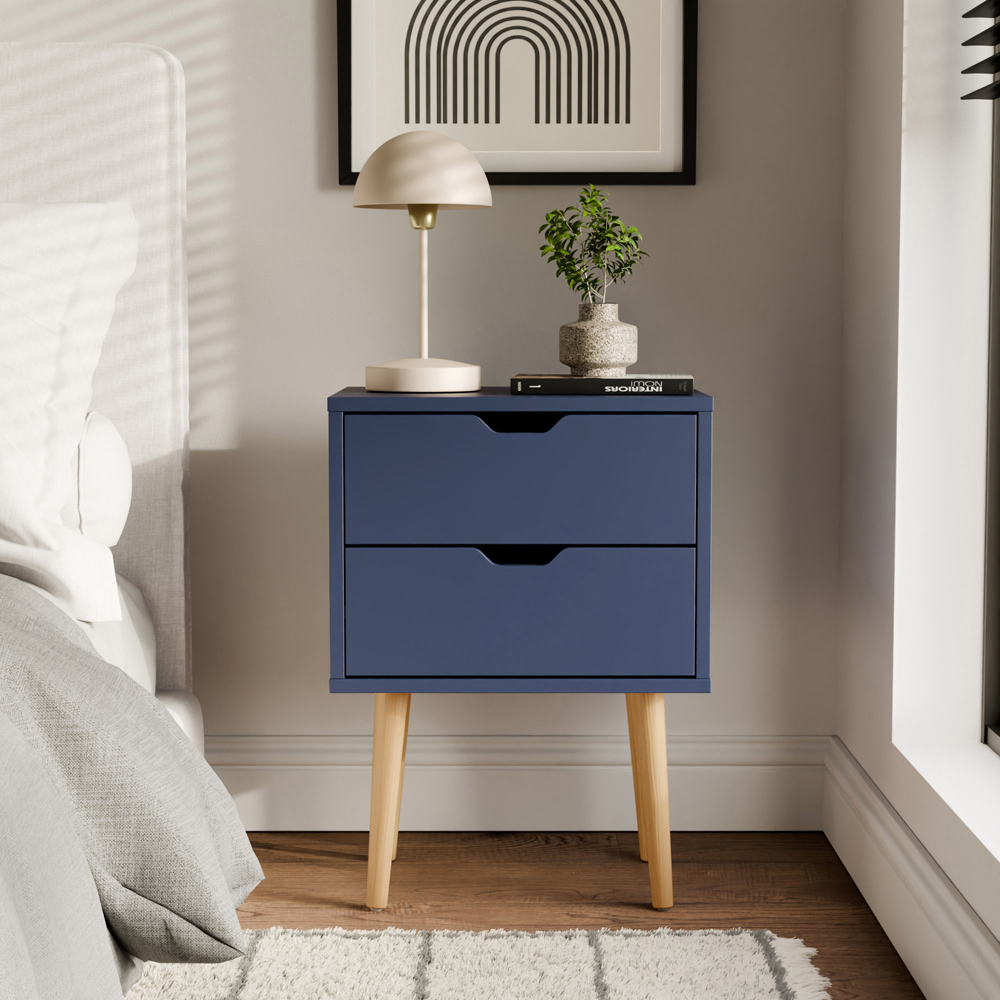GFW Nyborg 2 Drawer Nightshadow Blue Bedside Table Image 9