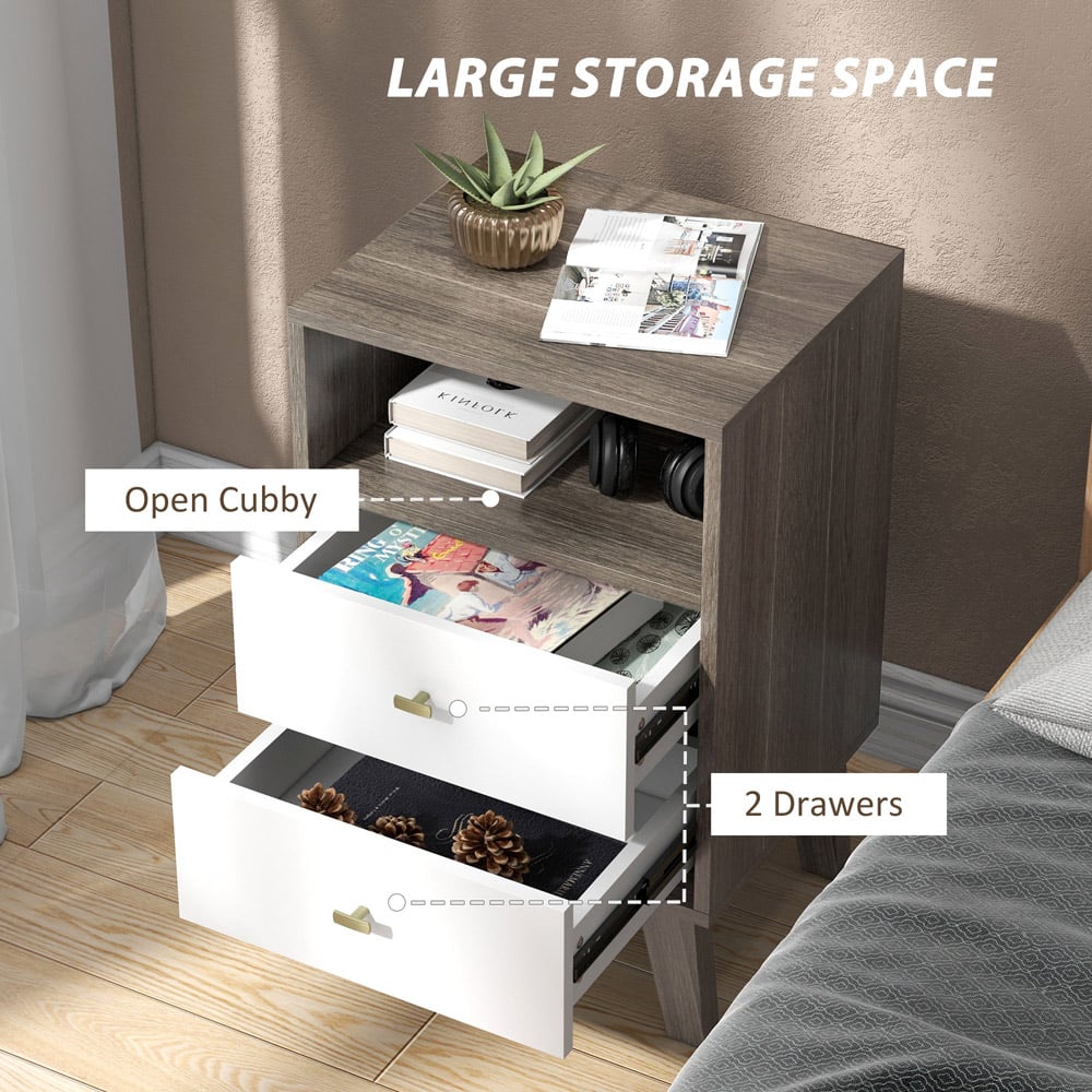Portland 2 Drawer Single Shelf Bedside Table Set of 2 Image 6