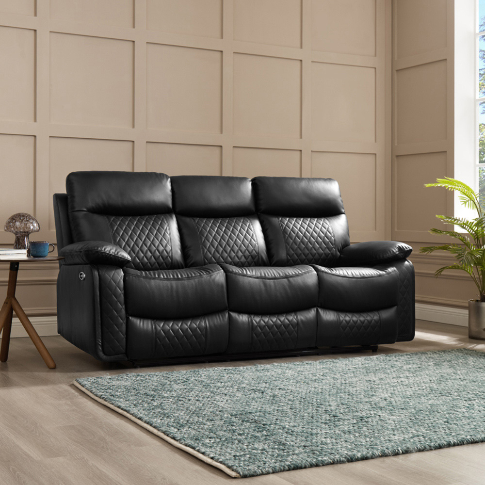 Home Detail Carson 3 Seater Black Faux Leather Electric Recliner Sofa Image 6
