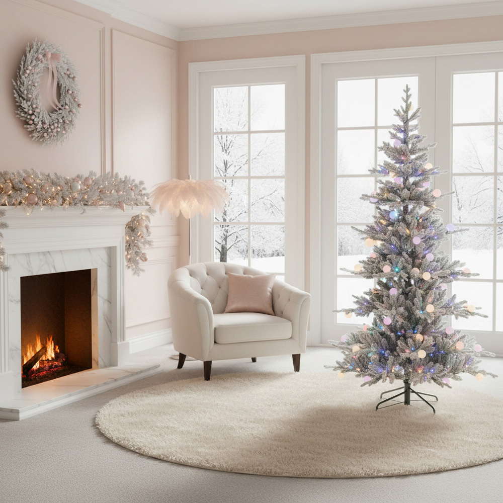 Festive Christmas Aurora Multicolour Pre-Lit Winter Glow Flocked Artificial Xmas Tree 6ft Image 2