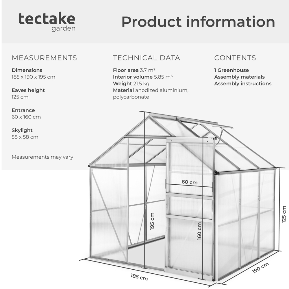 tectake Clear Aluminium 6 x 6.2ft Greenhouse Image 9