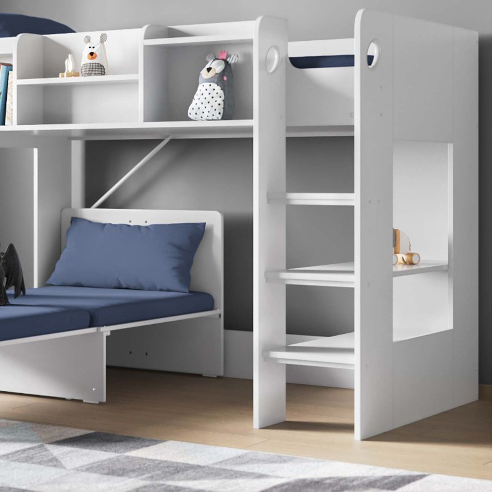 Flair Wizard White Junior High Sleeper with Navy Blue Futon Image 3