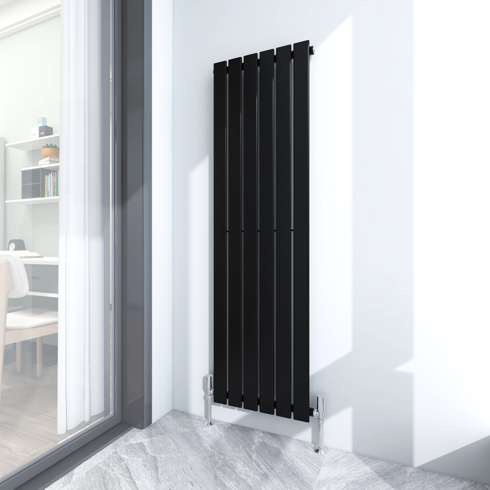 Black 2640 BTU Single Flat Panel Vertical Column Radiator 1600 x 408mm Image 2