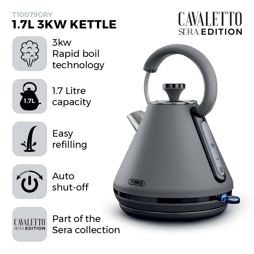 Tower Sera EEJB328 Grey 4 Slice Toaster and 1.7L Kettle Set Image 8