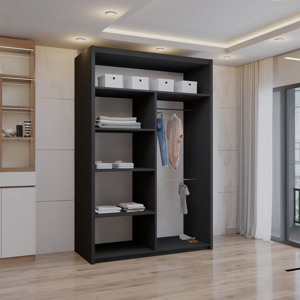 Sliding Wardrobes 4U 2 Sliding Door Black Full Length Mirrored Wardrobe 120cm Image 2