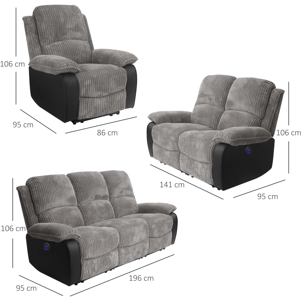 Comfy Living 6 Seater Grey Cord Fabric Electric Recliner Sofa Set Image 9