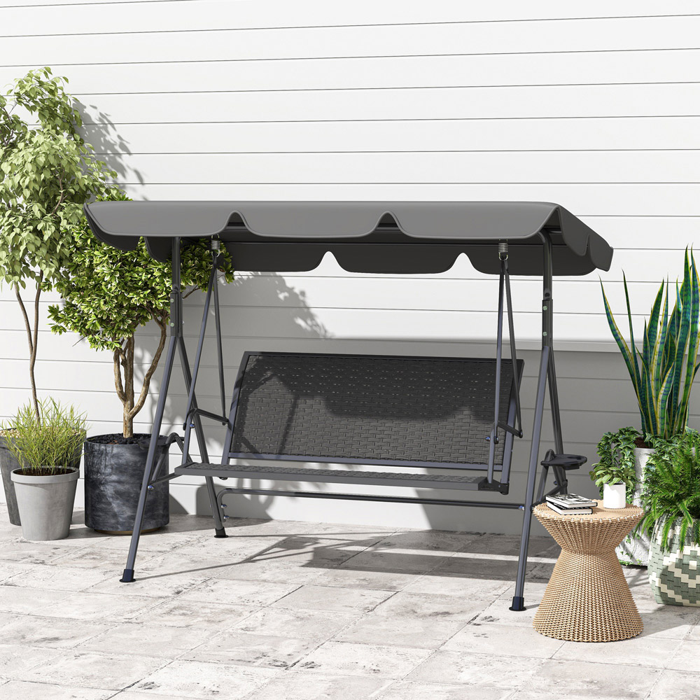 Outsunny 3 Seater Grey Garden Swing Bench with Adjustable Canopy Image 3