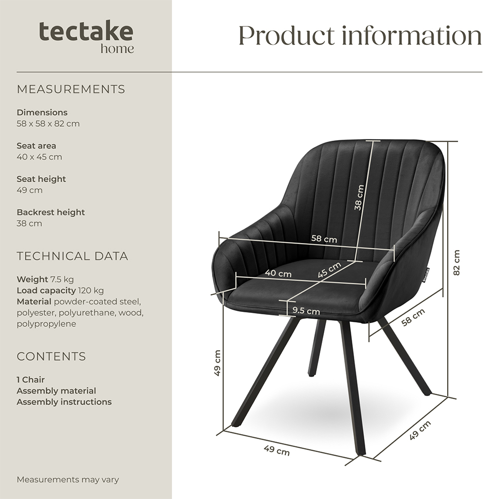 tectake Black Velvet Swivel Accent Armchair Image 9