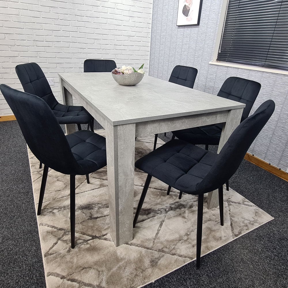 Portland Velvet 6 Seater Dining Set Stone Grey and Black Image 7
