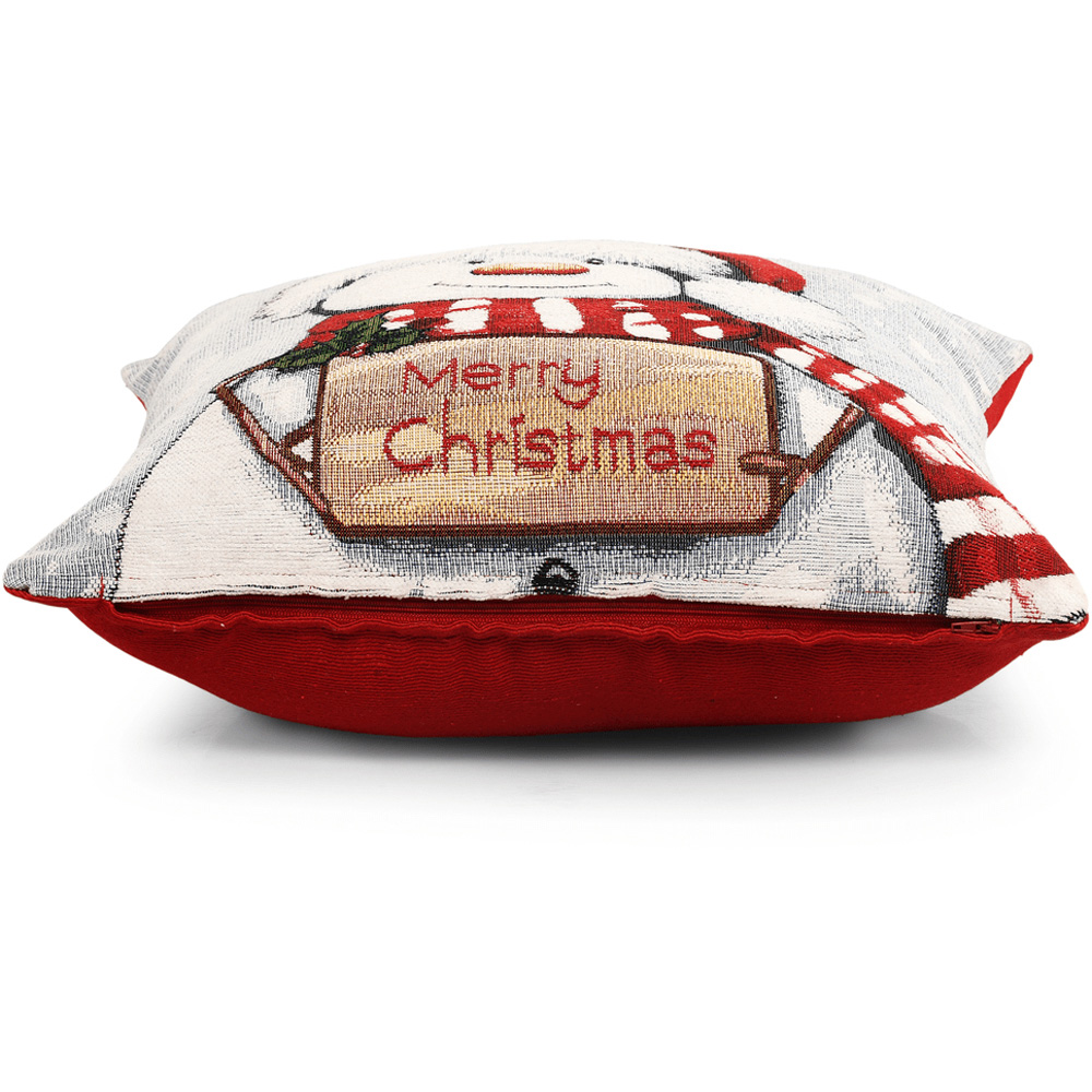 Noel Square Merry Xmas Snowman Cotton Chenille Cushion Image 3