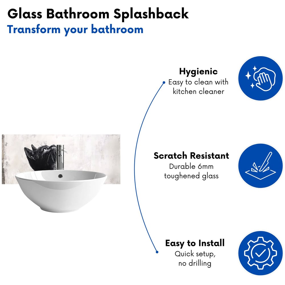 Warren Reed Designer Thoughtful Banksy Inspired Cat Glass Bathroom Splashback 25 x 60cm Image 4