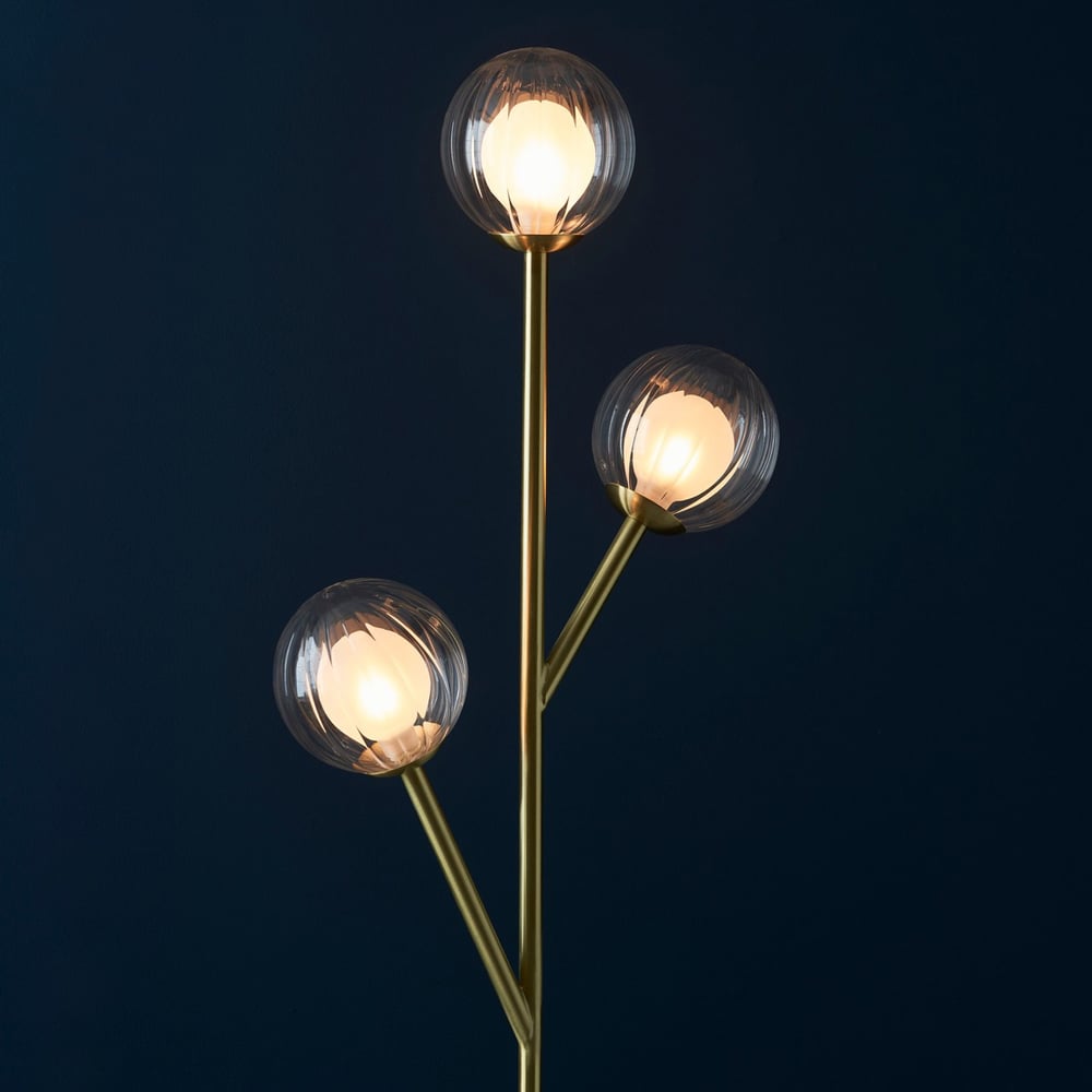 Merano Rome 3 Light Glass Satin Brass Plate Floor Lamp Image 3