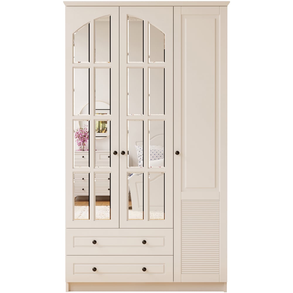 Evu Elise 3 Door 2 Drawer White Mirrored Wardrobe Image 2