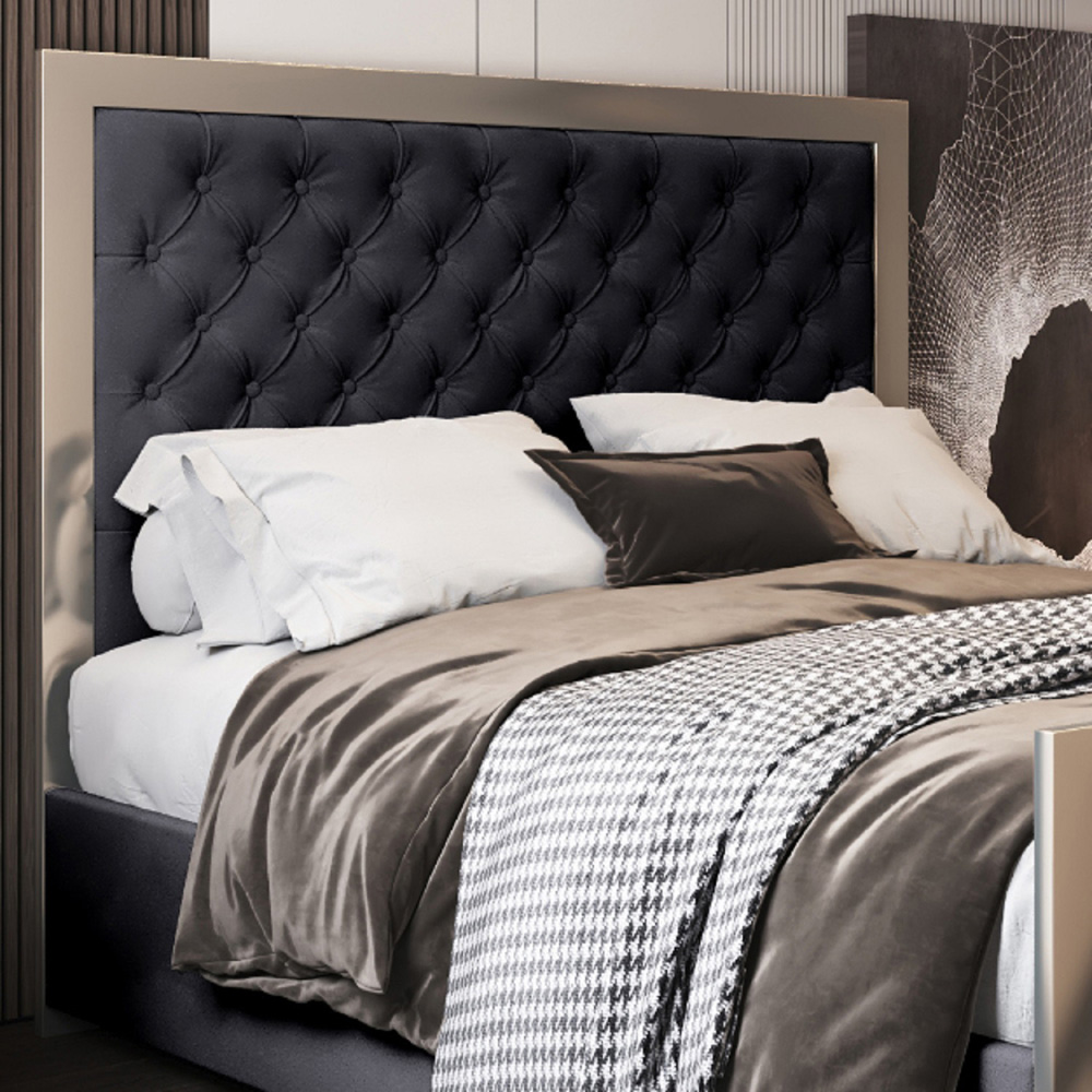 Maddison Black Small Double Velvet Upholstered Metal Bed Frame with Padded Headboard Image 3