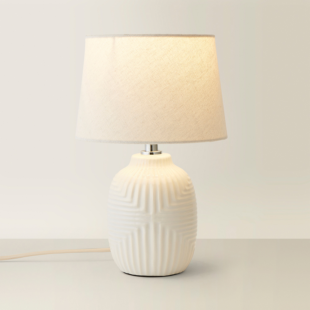 ValueLights Harrison Taper Shade White Geo Ribbed Pattern Gloss Small LED Table Lamp Image 5