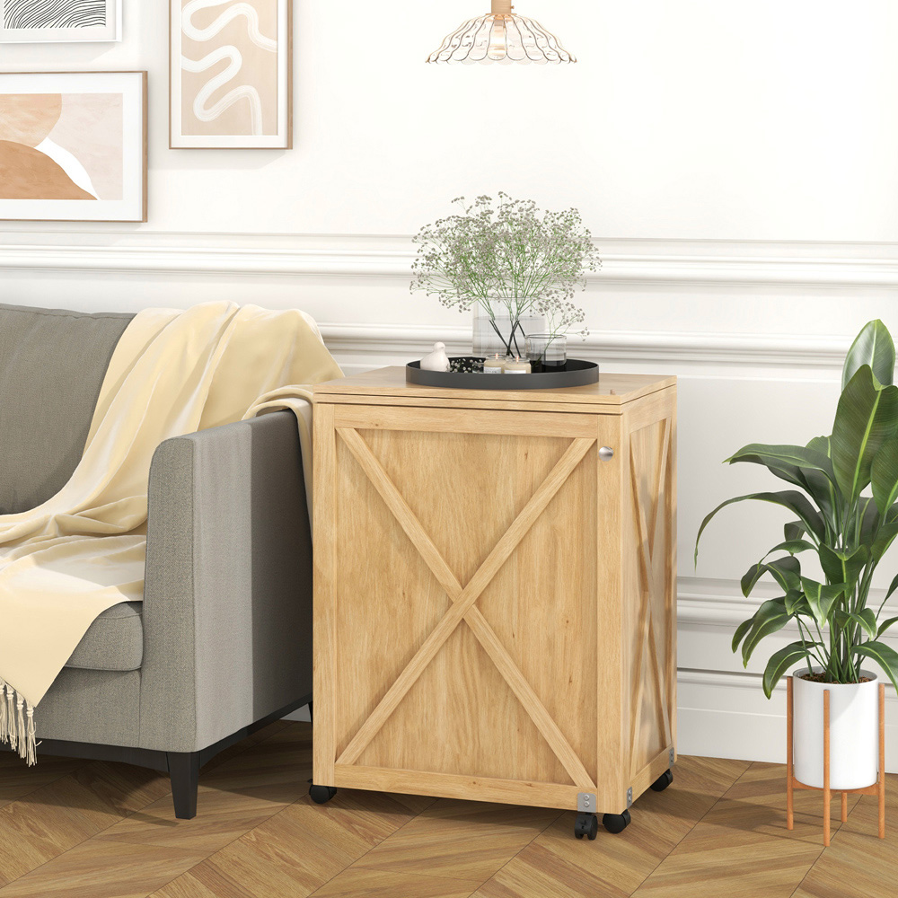 Costway Single Shelf 2 Tray Natural Folding Sewing Table with Wheels Image 5