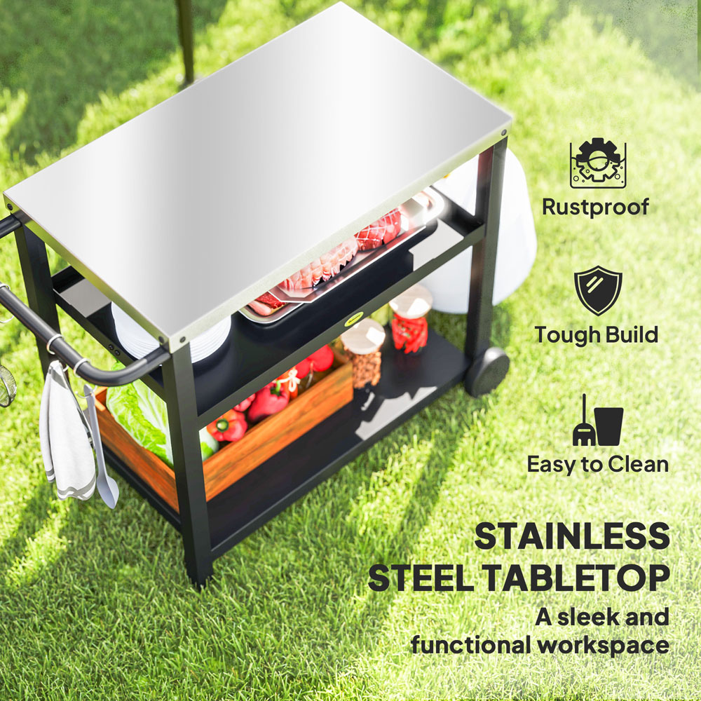 Outsunny Charcoal Grey Barbecue Table with 2 Tier Shelf Image 5