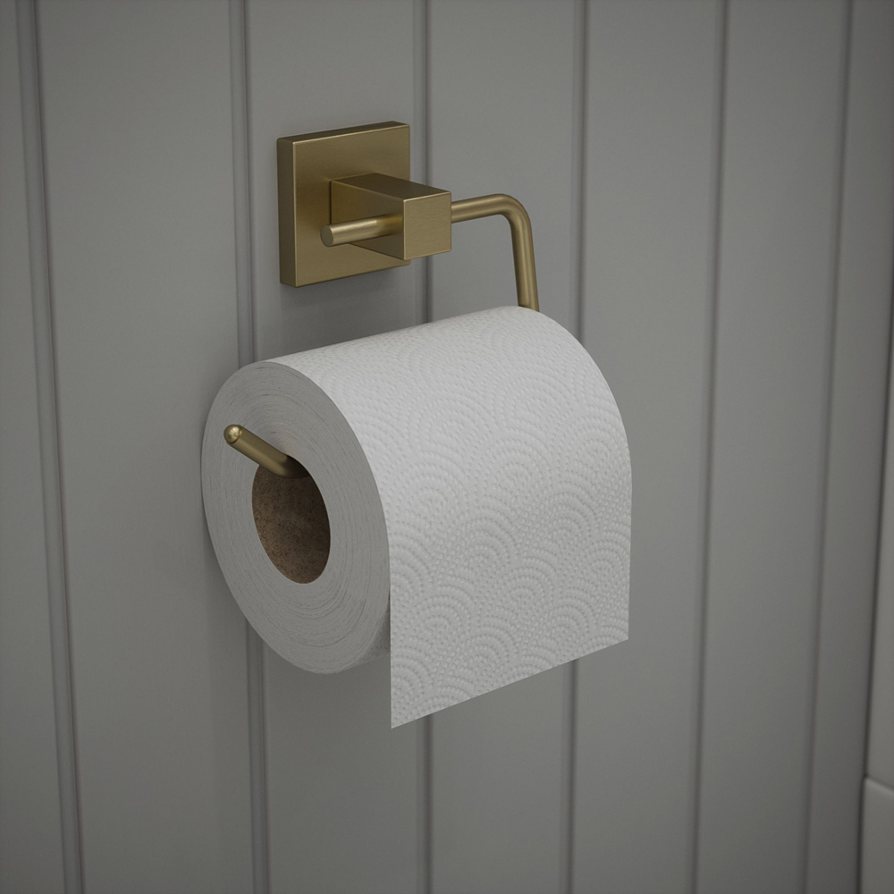 Rothley Satin Brass Square Toilet Roll Holder Image 2