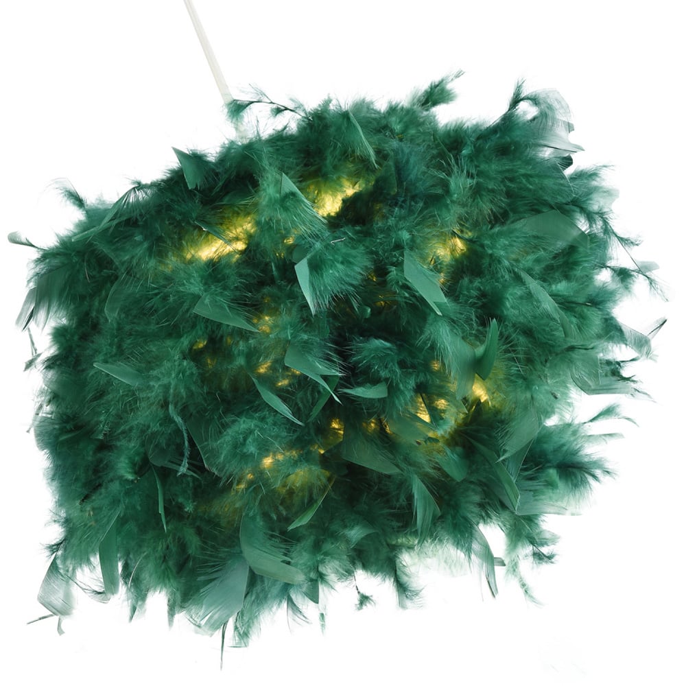 Happy Homewares Forest Green Feather Decorated Pendant Shade Small Image 5