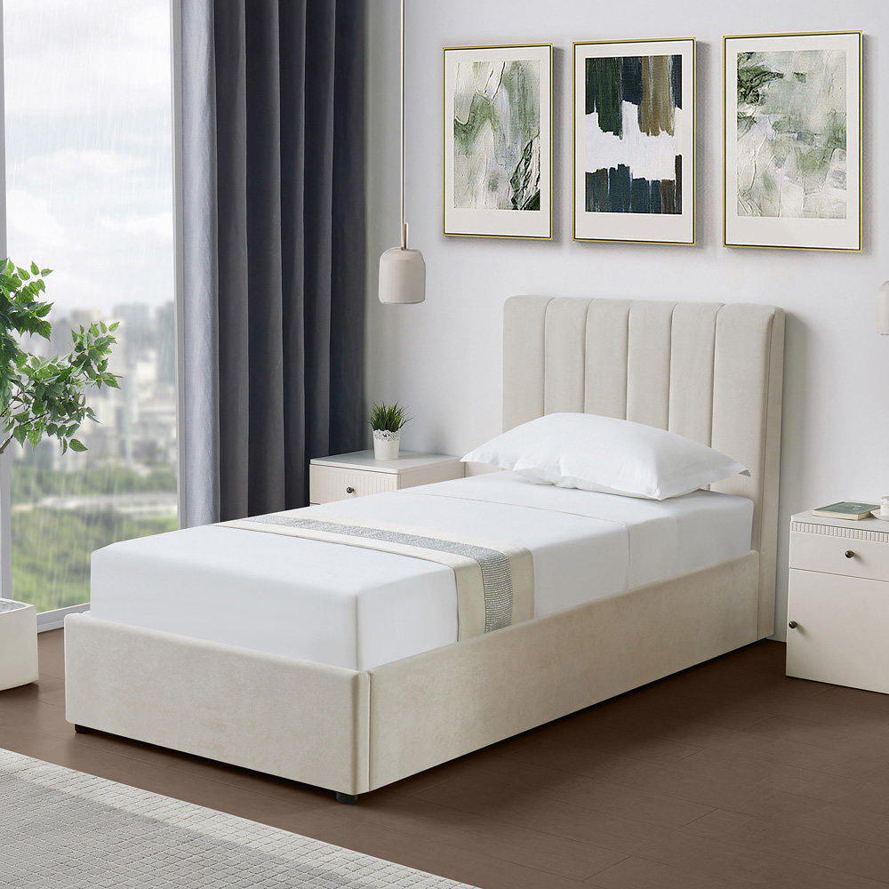Brooklyn Evelynne Single Beige Linen Ottoman Bed Image 2