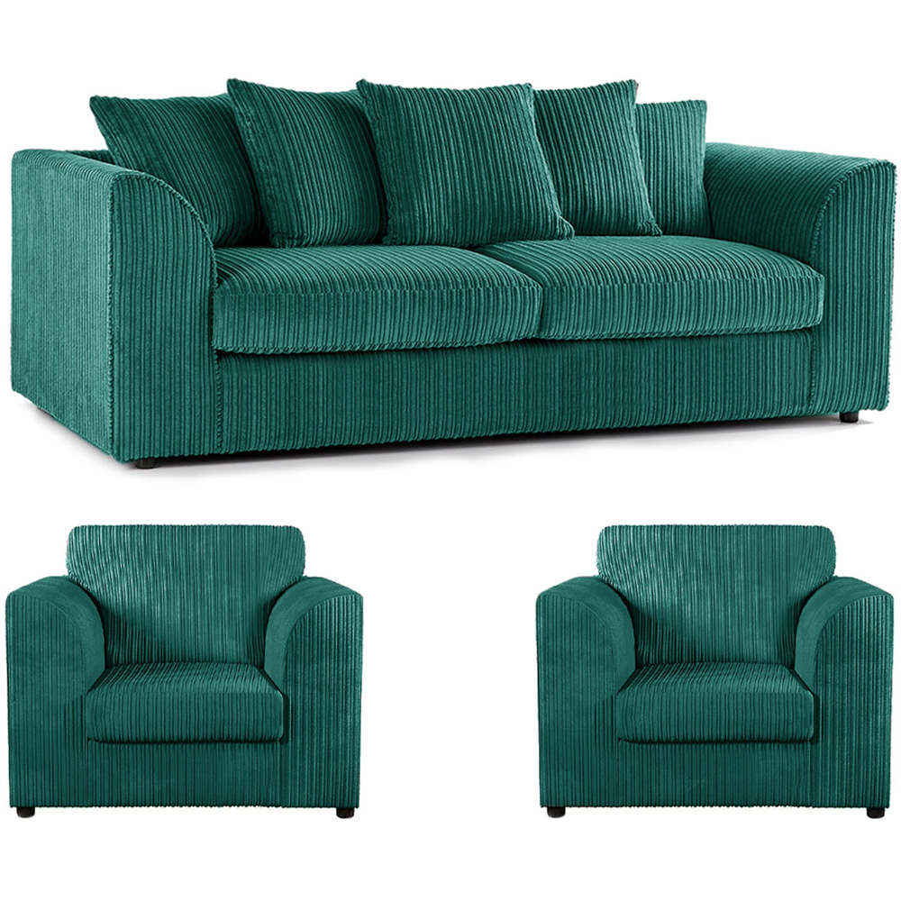 Luxor 5 Seater Teal Jumbo Cord Sofa Suite with Scatter Back Image 2