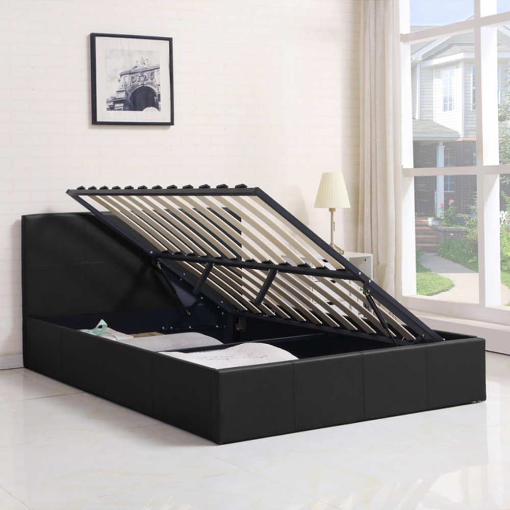 Portland Small Double Black Leather Ottoman Bed with Mattress Image 4