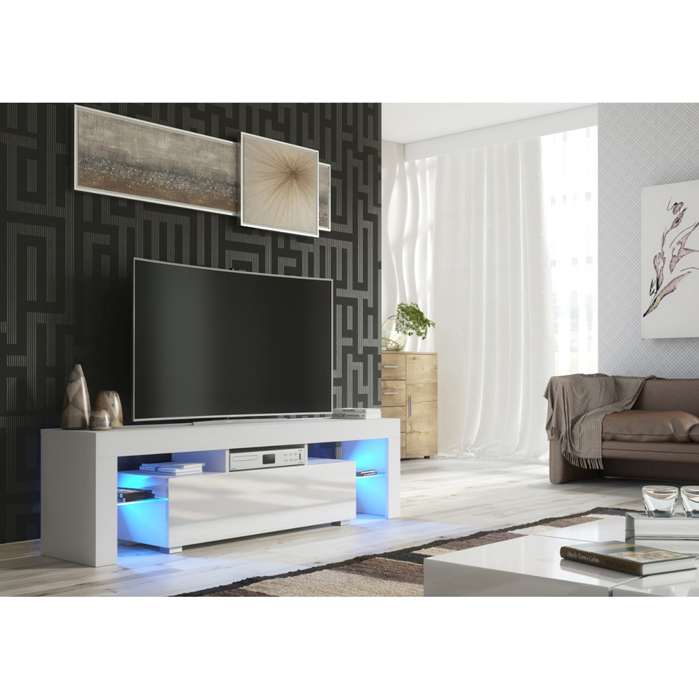 Creative Furniture Aria White and White Gloss Single Door 3 Shelf TV Unit with LED Image 5