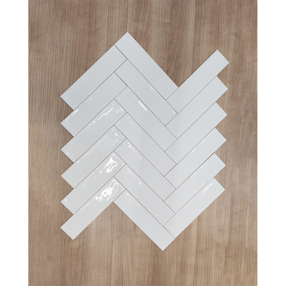 Top Ceramics Brilliant White Gloss Flat Bumpy Metro Ceramic Wall Tile 300 x 75mm Image 4