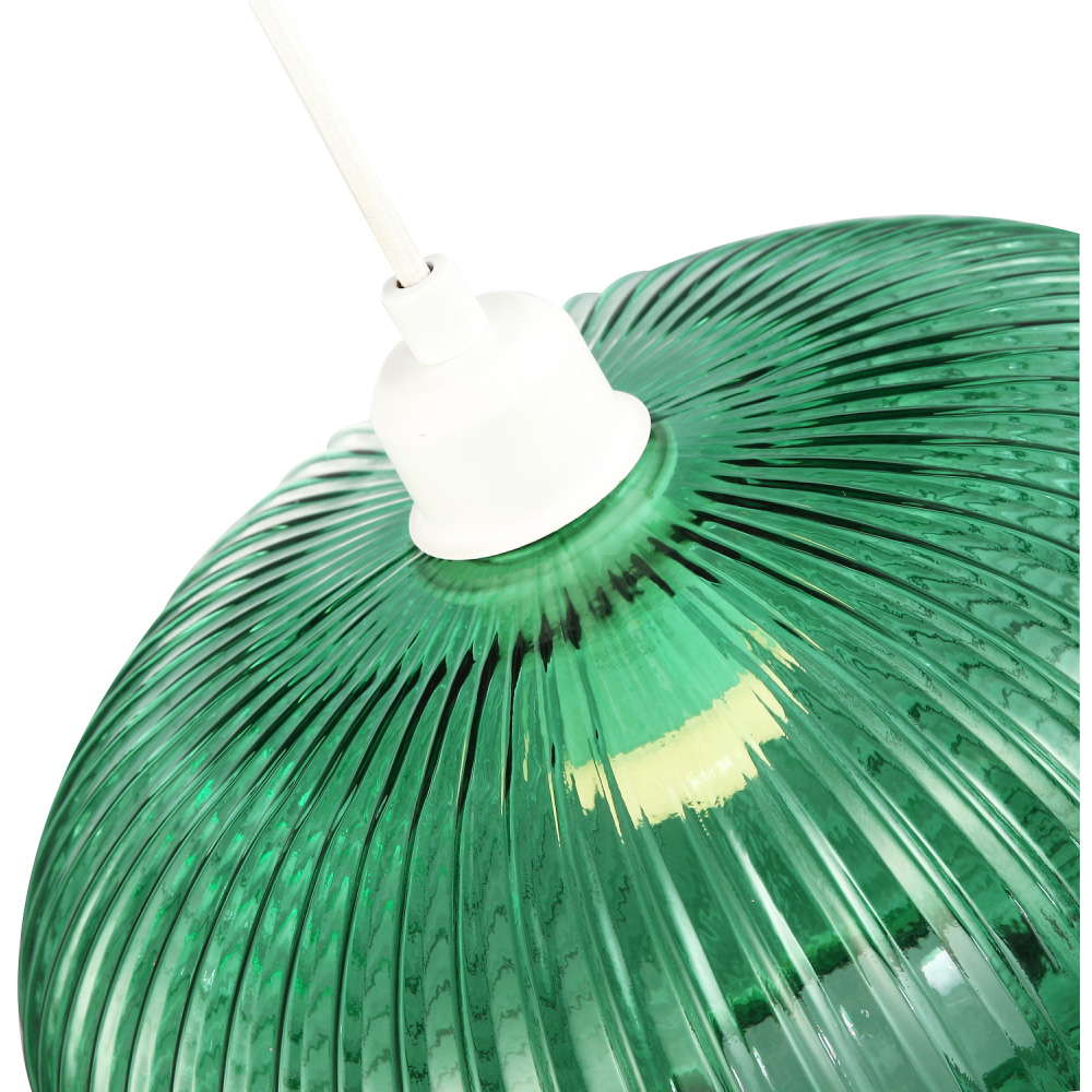 Happy Homewares Designer Emerald Forest Green Line Ribbed Glass Oval Pendant Shade Image 5