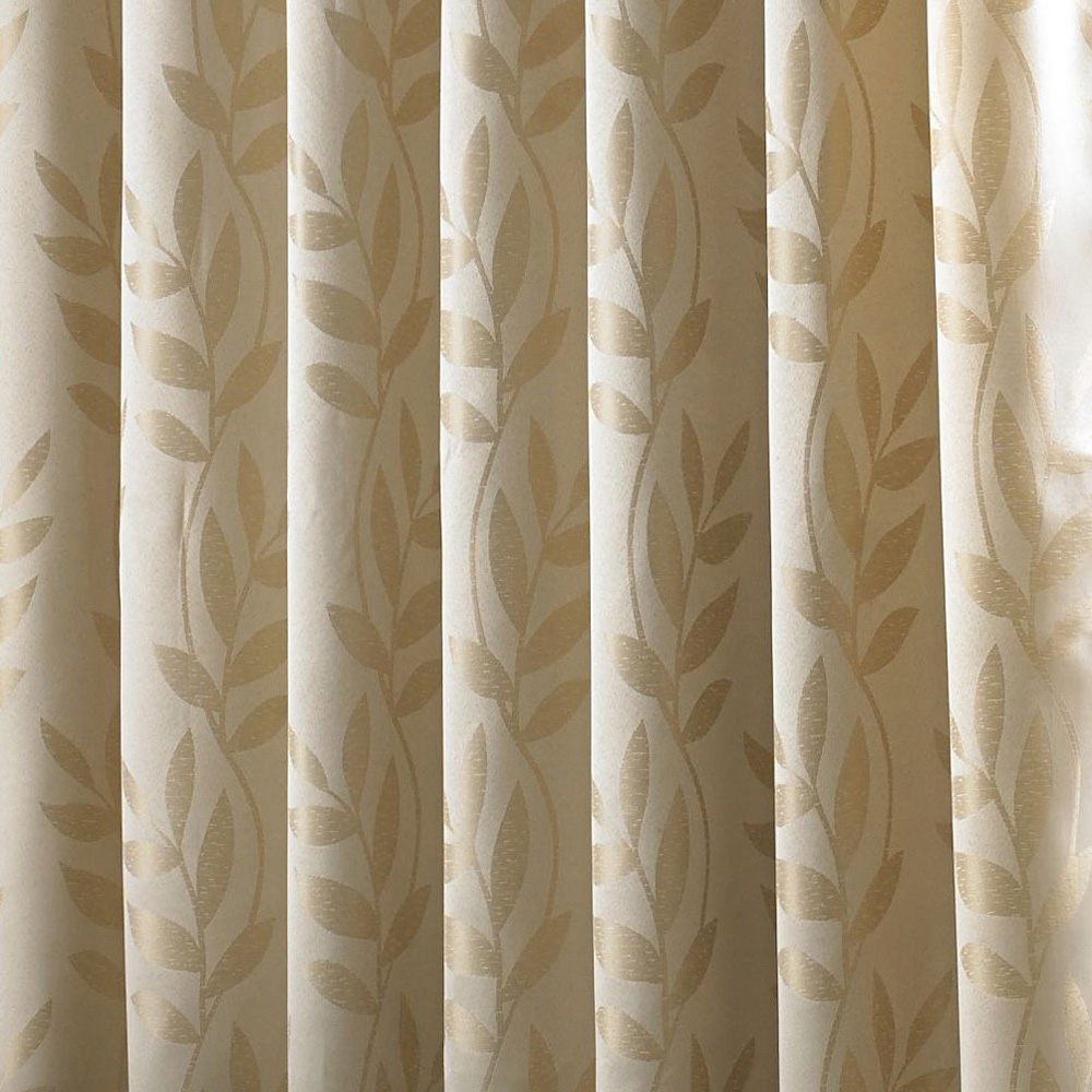 Alan Symonds Dupion Latte Leaf Jacquard Ring Top Eyelet Curtains 168 x 137cm Image 4