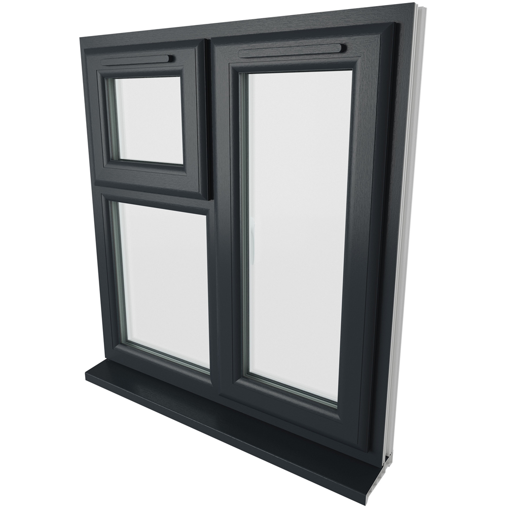 Crystal uPVC Triple Glazed Window RH Side Hung and Top Opener Grey White Clear Glass 905x965mm Image 9