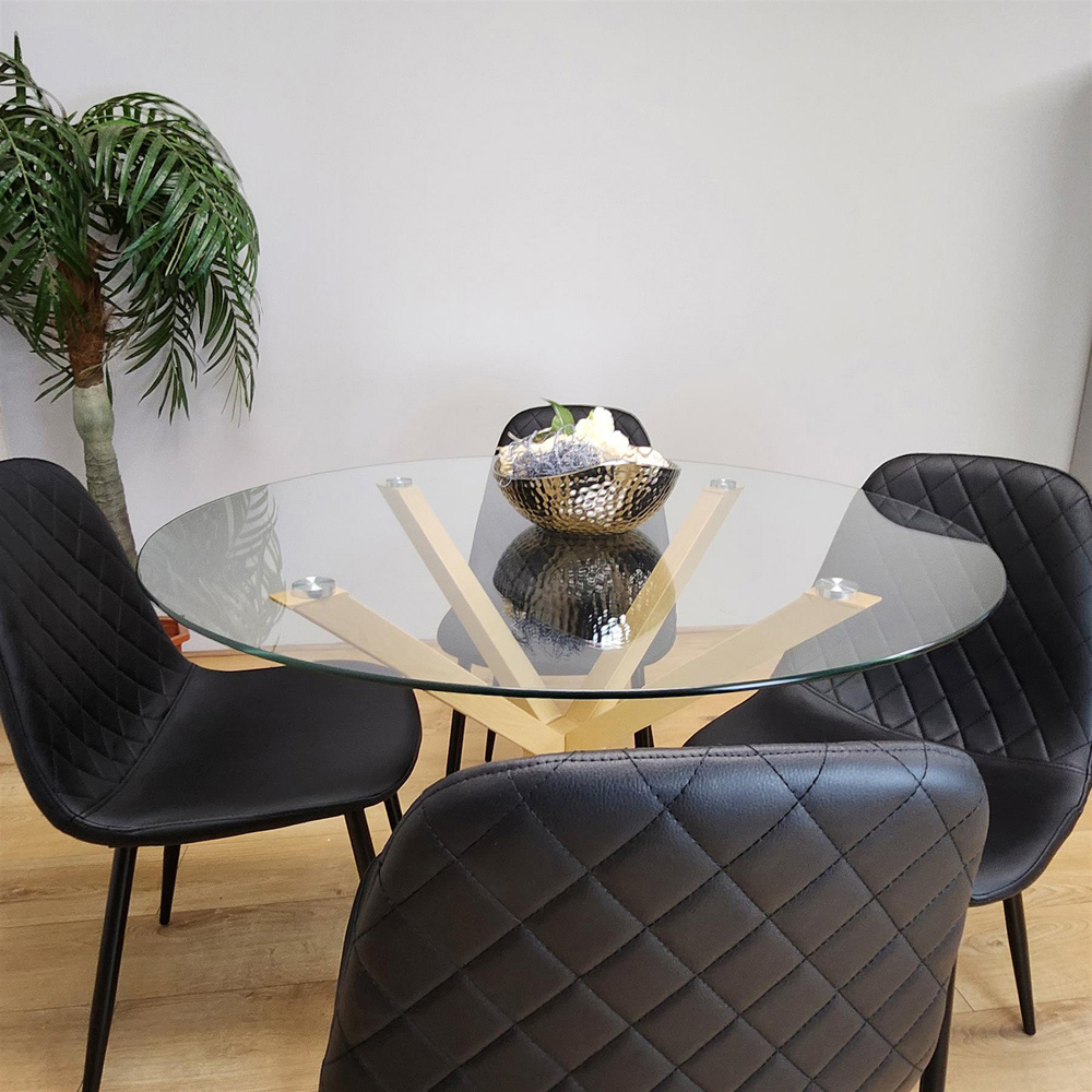 Portland Clear Glass and Leather 4 Seater Dining Set Black Image 5