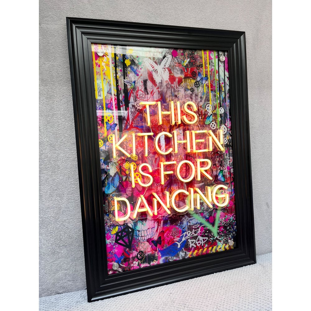 Splashbax This Kitchen is for Dancing Black Premium Gallery Frame LED Neon Wall Art Image 4