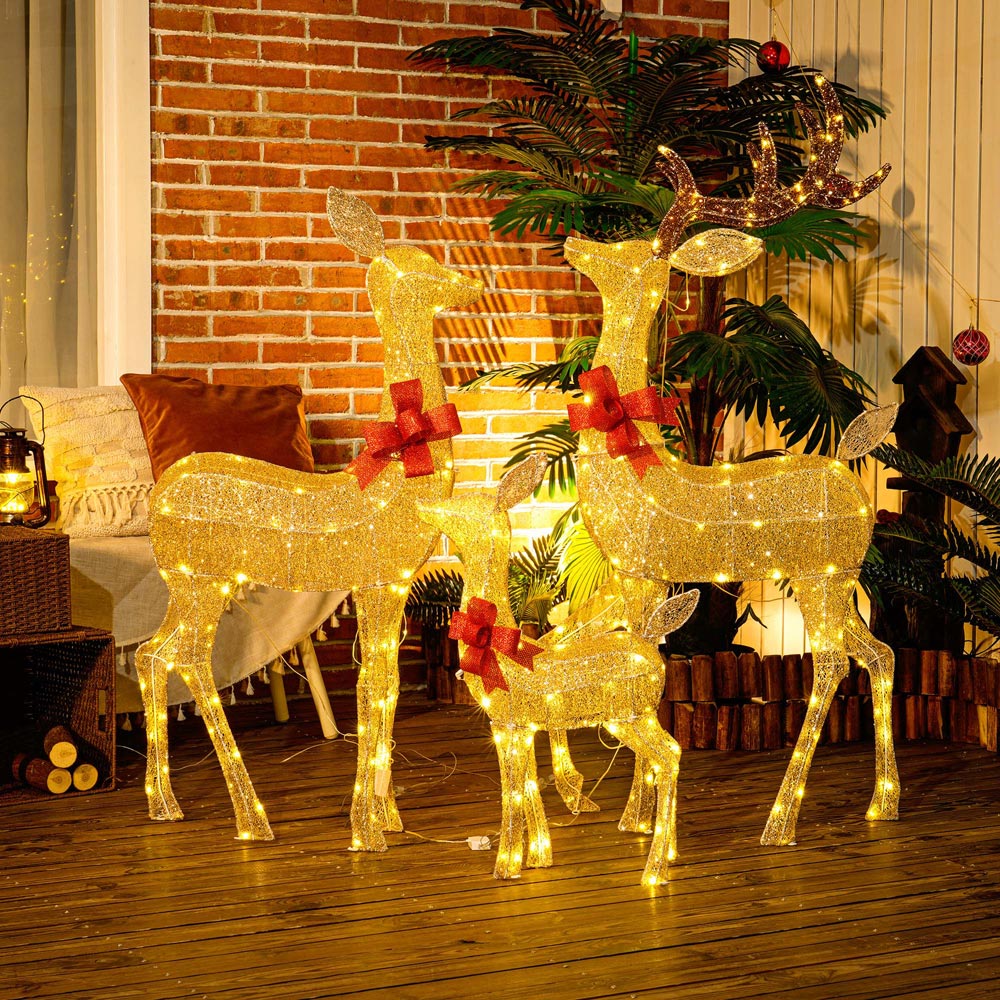 Outsunny 3 Piece LED Gold Tone Christmas Deer Family Decoration Set Image 5
