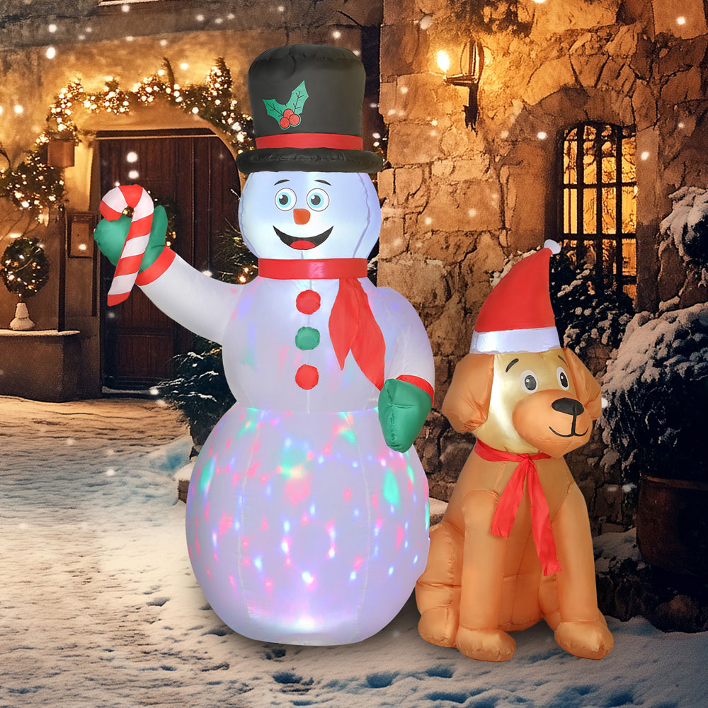 Everglow Christmas Blow Up Inflatable Snowman and Dog Decoration with Built-in LEDs 6ft Image 3