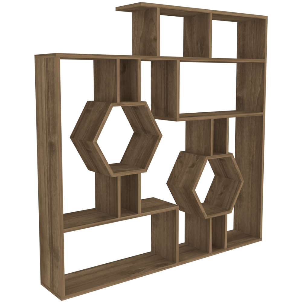 Decorotika Tamara Walnut Geometric Unique Bookshelf Image 3