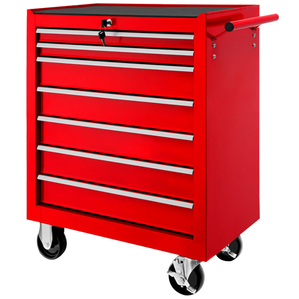tectake 7 Drawer Red Tool Chest of Drawers with Wheels Image 1