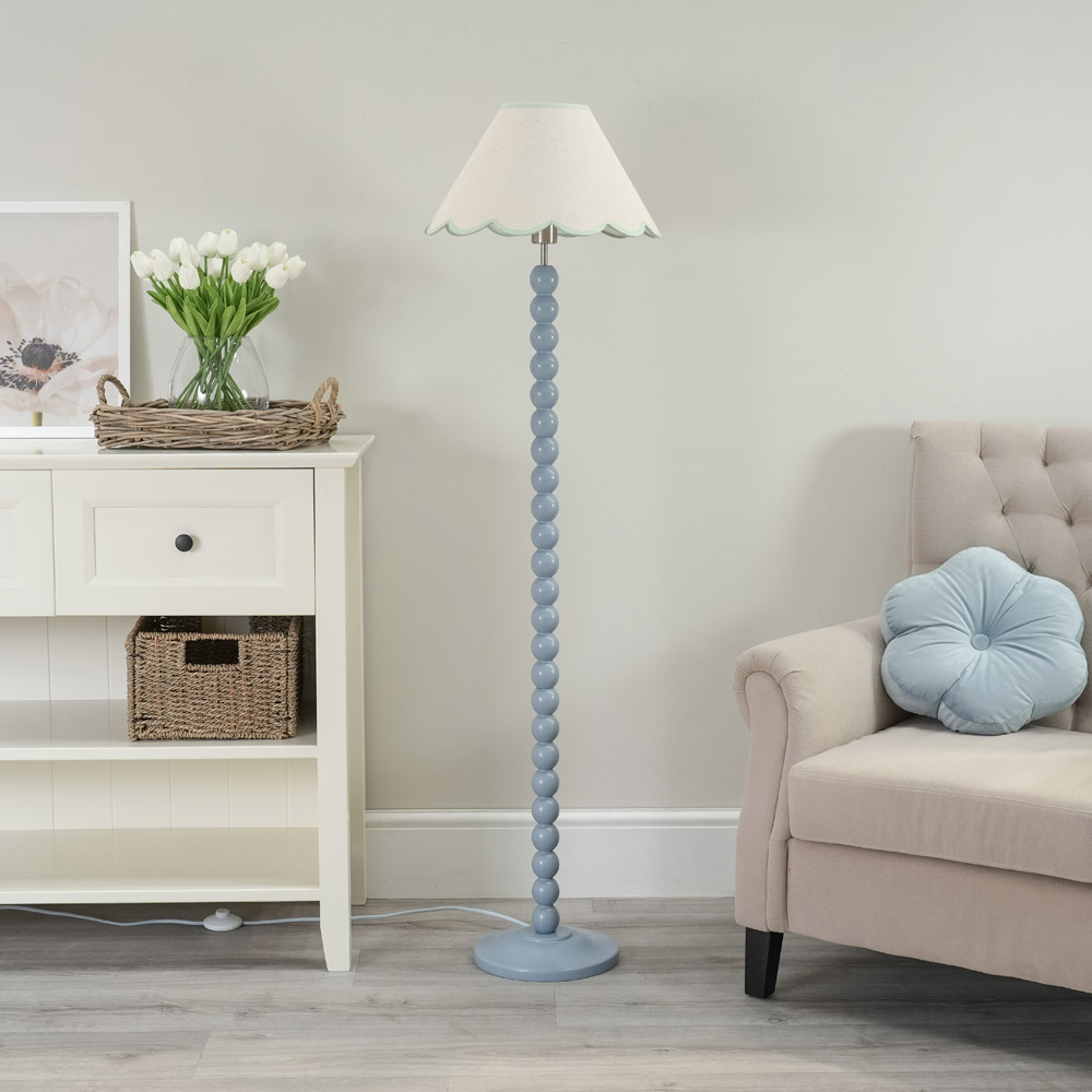 ValueLights Bobbins Green Scallop Shade Powder Blue LED Floor Lamp Image 5