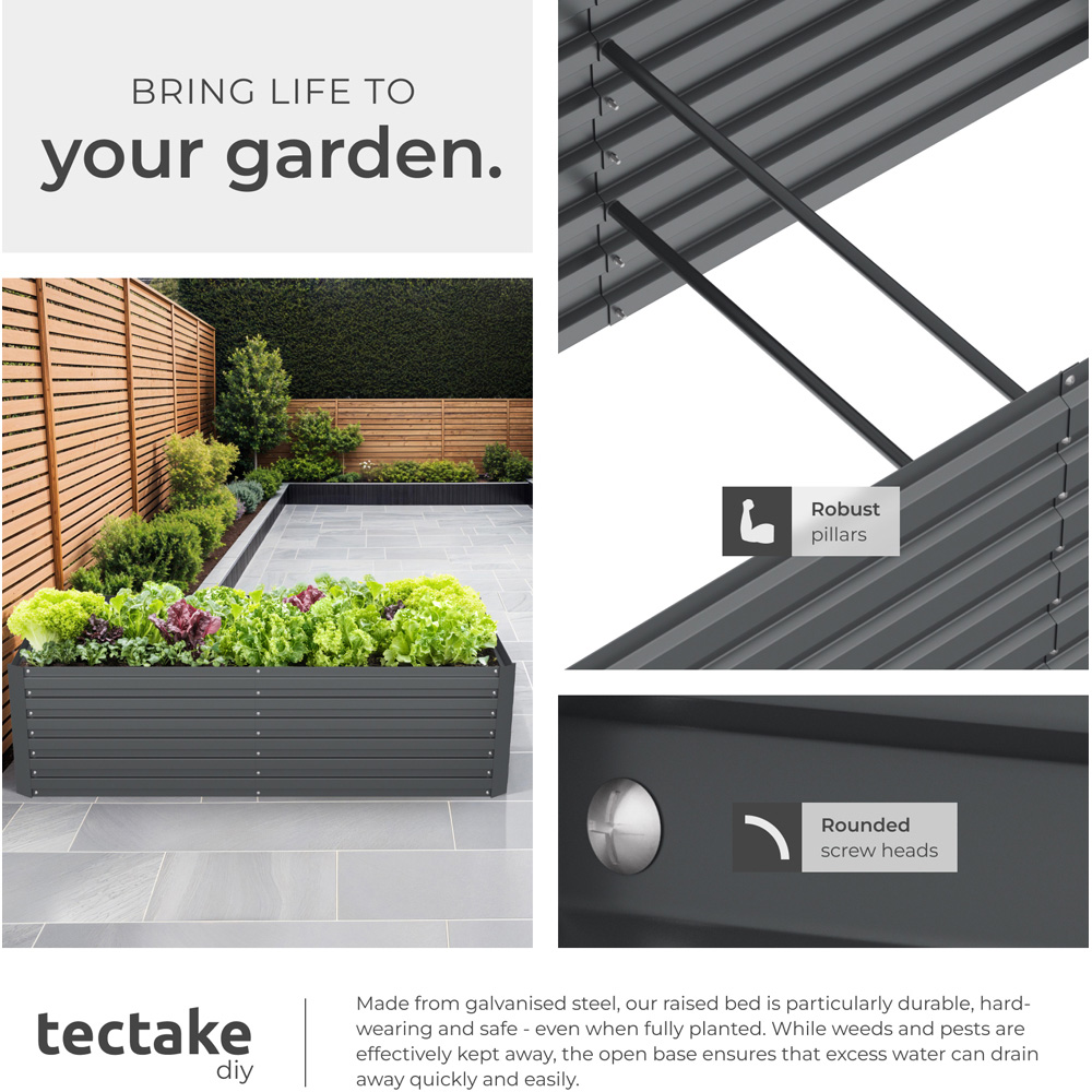 tectake Galvanised Steel Raised Garden Bed 880L 200 x 80 x 56cm Image 5