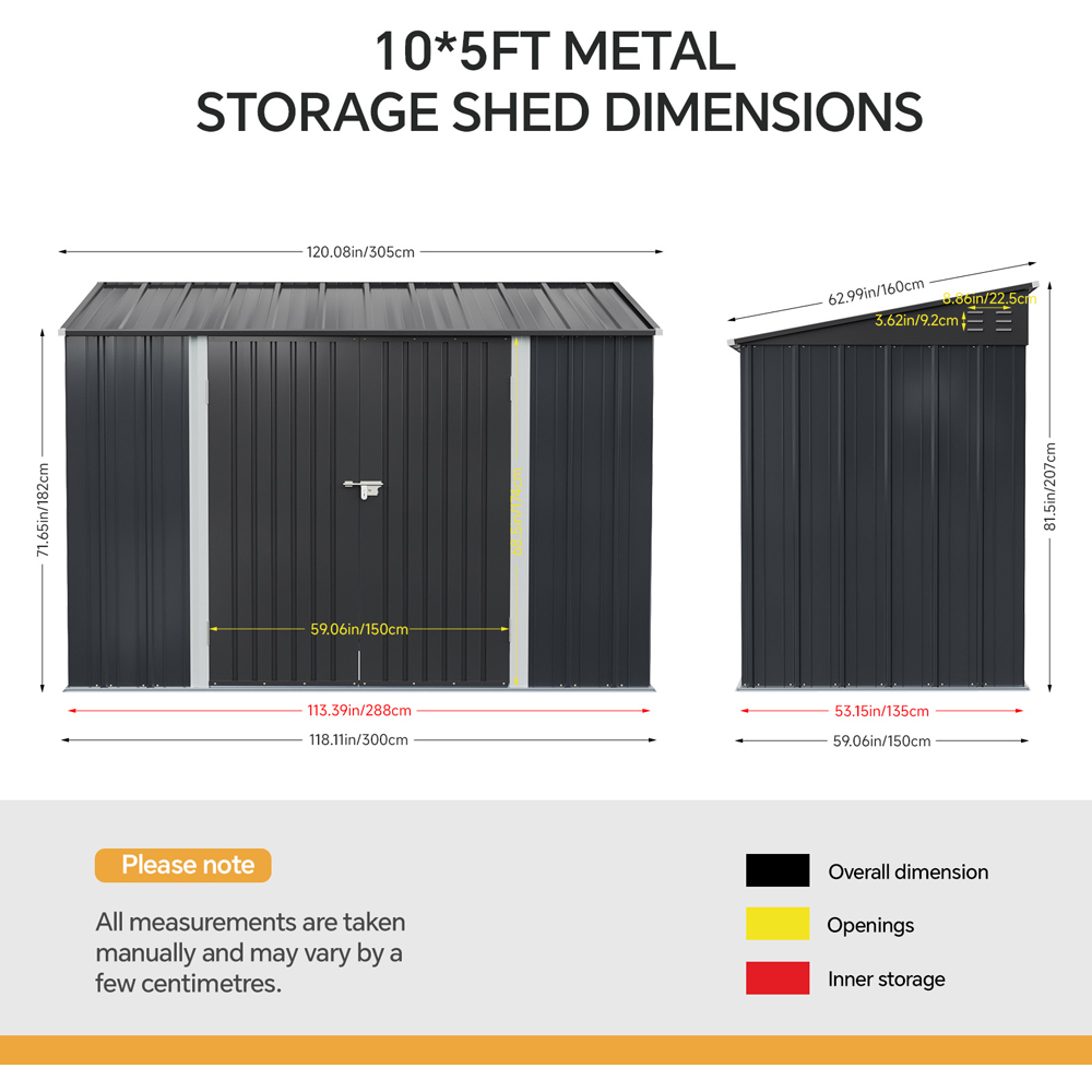 Living and Home 10 x 5ft Black Metal Pent Garden Storage Shed Image 8